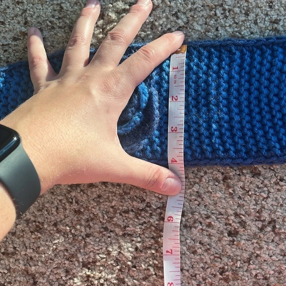 blue knit floral winter headband